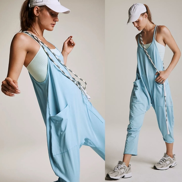 OFFERS New Free People FP Movement Hot Shot Onesie Blue Sage M Pool Sky Jumpsuit - Picture 2 of 16